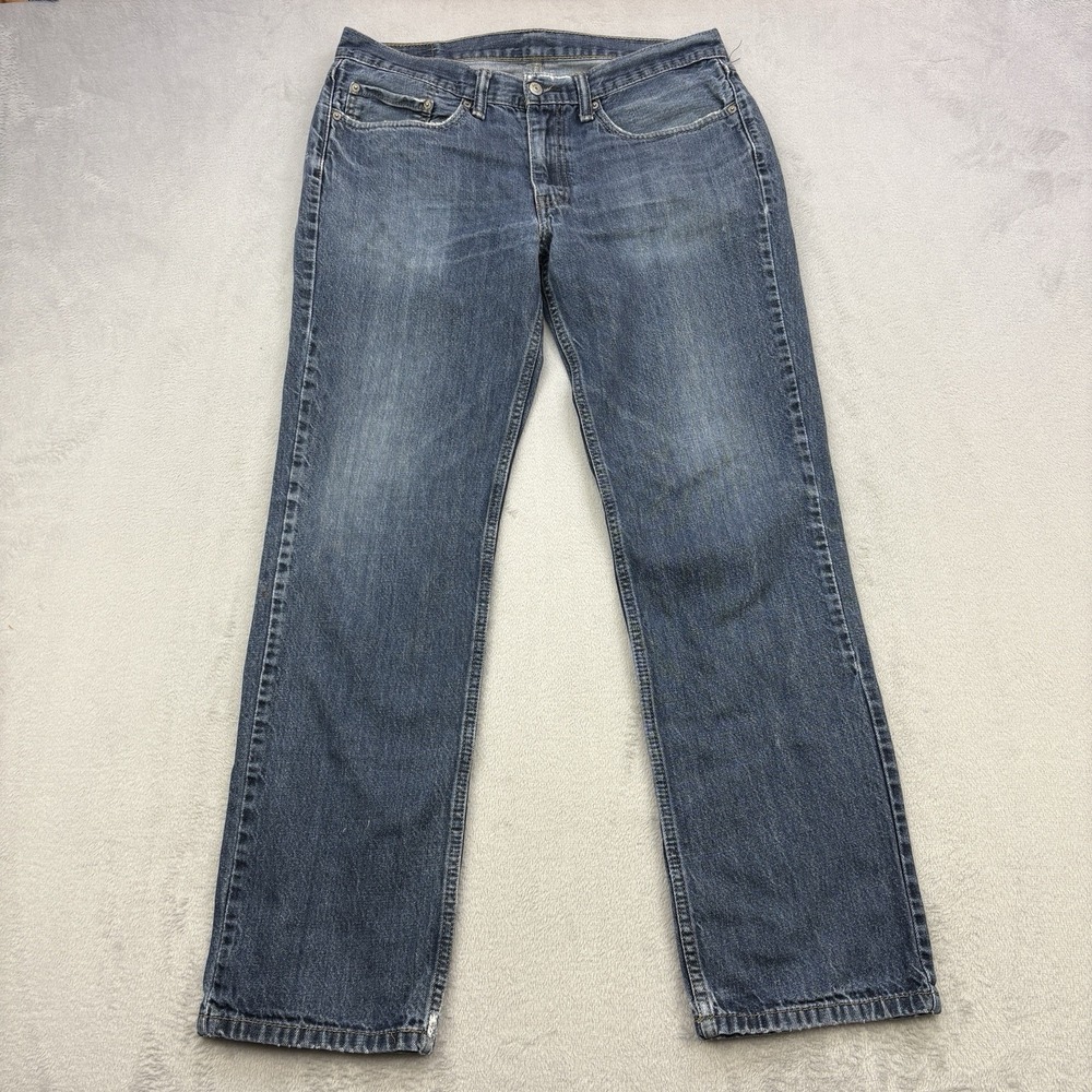 Levis Jeans Mens 34x32 Blue Denim 514 Regular Straight Leg Faded Whisker Cotton